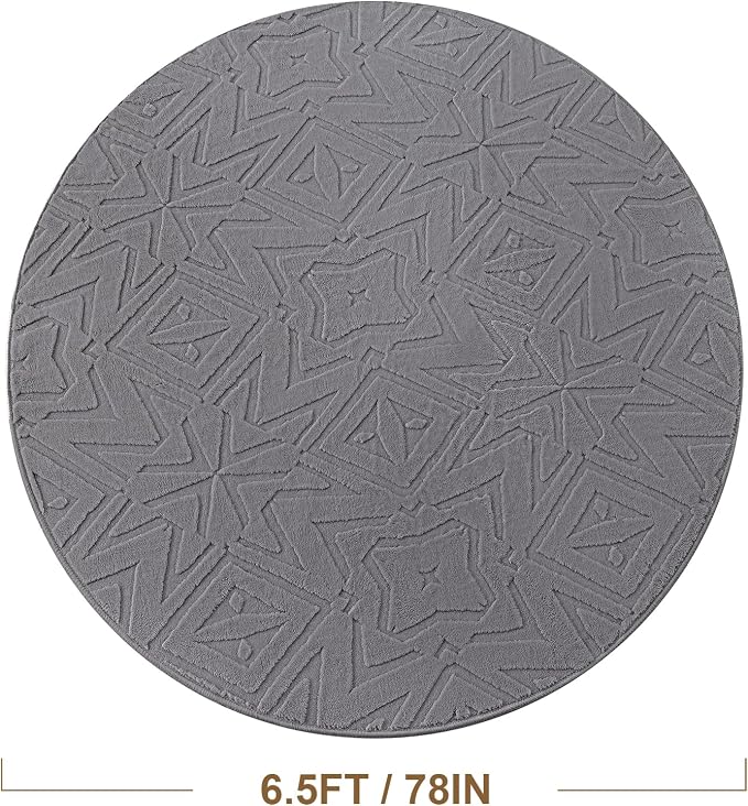 Carvapet Washable 6.5' Round Rug High Low Pile Area Carpet | Soft plush non-slip indoor floor rug, ideal for living room, bedroom, home and kids nursery decor