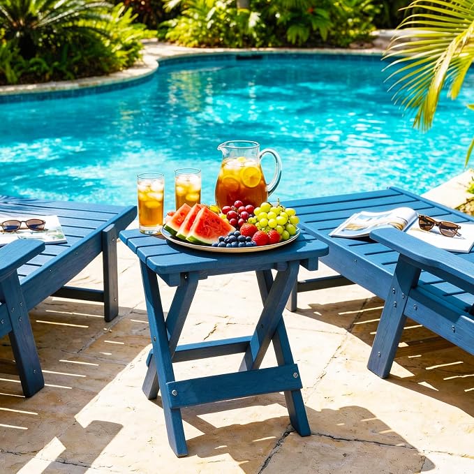 Folding Outdoor Side Table,Small HDPE Patio Table,All-Weather Compact Portable End Table for Patio,Porch,Pool,Blue,11.8" D x 15.7" W x 15.7" H