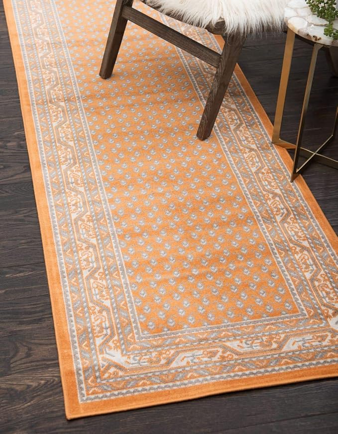 Unique Loom Williamsburg Collection Traditional Border with Dotted Center Area Rug, Runner 2' 9" x 9' 10", Orange/Beige