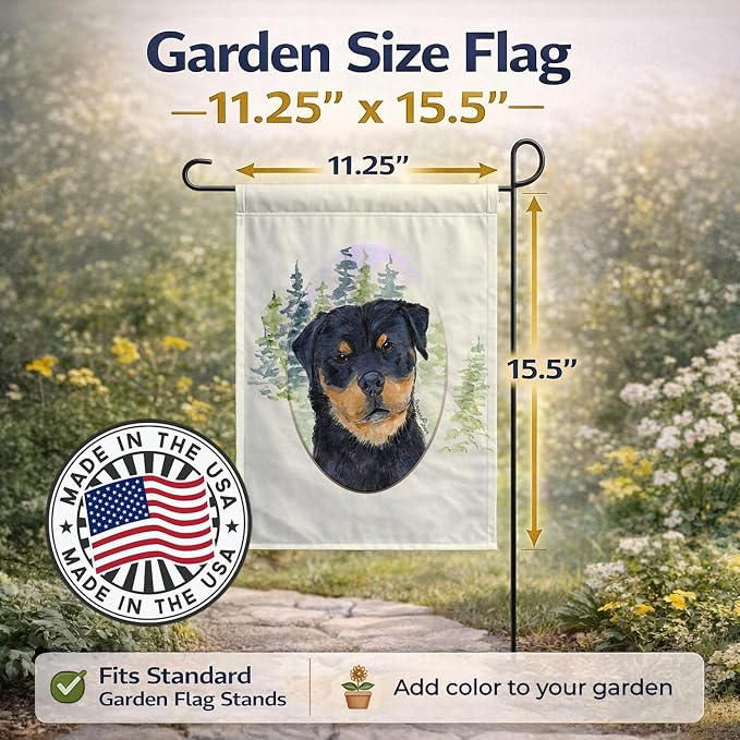 Caroline's Treasures SS8049GF Rottweiler Garden Flag Mailbox Flag Decorative Yard Flag Banner Outside Patio Artwork Yard Flower Beds, Garden Size, Multicolor