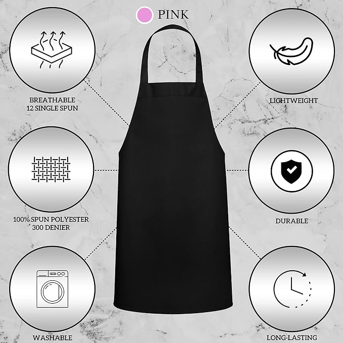 GREEN LIFESTYLE 2 Pack Chef Apron with Pockets – Grilling Aprons for Men, Waterproof Cooking Apron for BBQ, Work or Restaurant Use, Kitchen Aprons for Women with Pockets – Pink