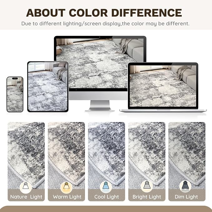 DMOYEST 3x12 Washable Runner Rug for Hallway Abstract Soft Carpet Runner | Neutral Modern Low Pile Area Rug Kid & Pet Friendly Non-Slip Carpet for Entryway Kitchen Dining Room - Grey