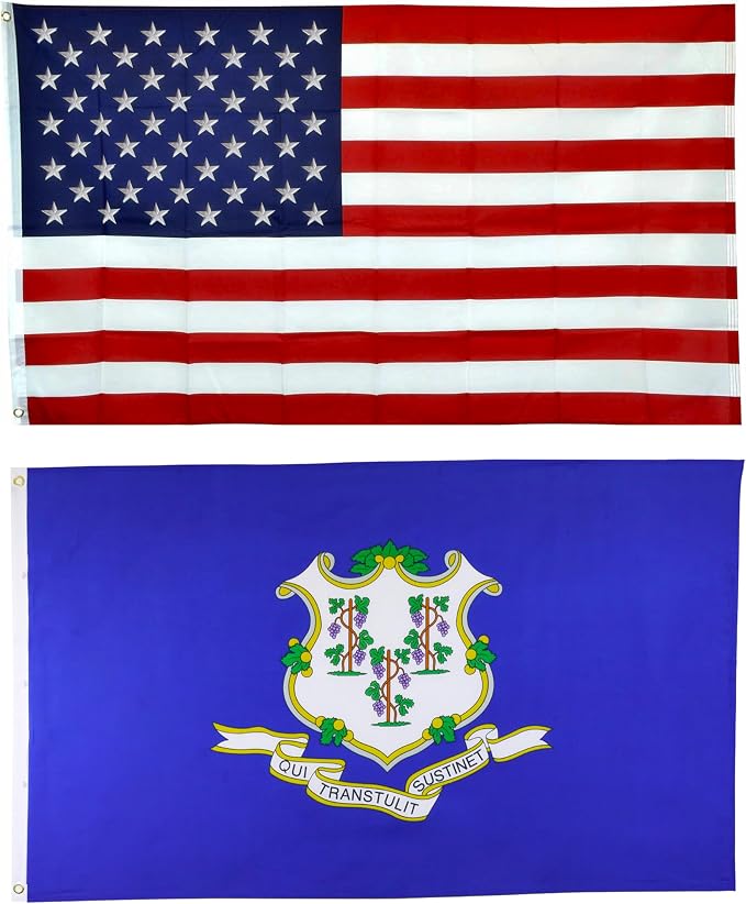 Shop72 American Flags for Outside, Set of Connecticut State with 3x5 American Flag, For Outdoor and Indoor, Allegiance to USA, This Garden Banner Made Heavy Duty, Bandera De Estados Unidos