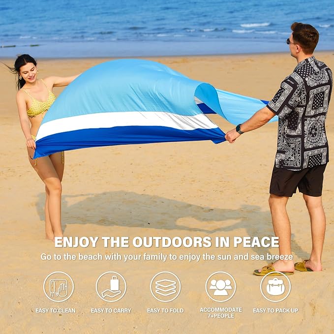 Famstar Beach Blanket Oversized Extra Large 78"X81"/10'X9',Waterproof Sandproof Beach Blanket 2-8 Adults Lightweight Durable for Travel Camping Hiking Picnic