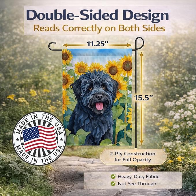 Caroline's Treasures DAC6146GF Puli in Sunflowers Garden Flag Mailbox Flag Decorative Yard Flag Banner Outside Patio Artwork Yard Flower Beds, Garden Size, Multicolor
