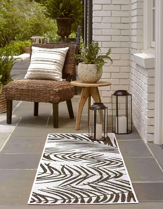 Unique Loom Outdoor Botanical Collection Area Rug - Palm (2' x 6' 1" Runner, Charcoal Ivory/ Gray)