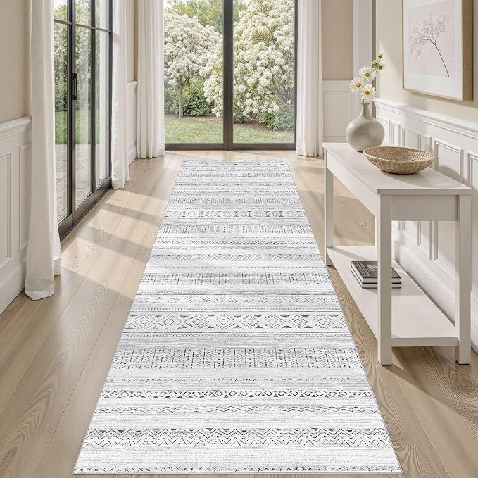 cotiled Hallway 2.6x8 Runner Rugs Washable Boho Moroccan Soft Rug | Solve Modern Neutral Trendy Home Decor - Stain Resistan Carpet for Entryway Kitchen Laundry Room Dark Grey