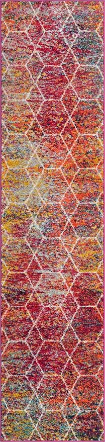 Unique Loom Trellis Frieze Collection Area Rug - Geometric (2' x 8' 8" Runner, Multi/ Black)
