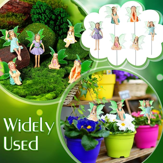 RattanView 6 Pcs Luminous Fairy Figurines Miniatures Resin Fairies Figurines Garden Accessories Small Vintage Luminous Fairy Statues for Outdoor Yard Garden Home Decorations