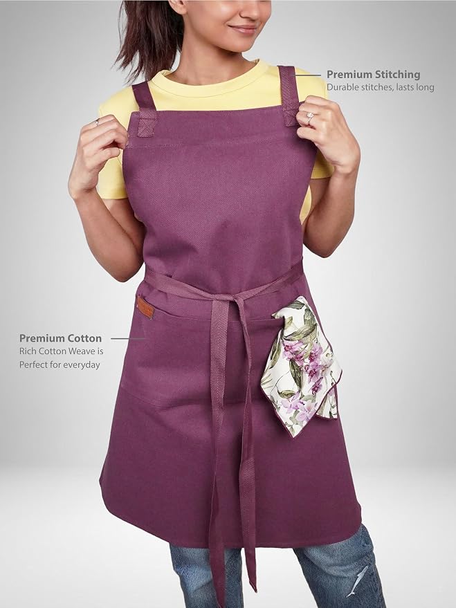 100% Cotton Kitchen Apron with 2 Pockets – Adjustable Chef Apron for Cooking Baking BBQ – Unisex Apron