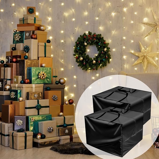 Patelai 2 Pcs Outdoor Patio Cushion Storage Bags, 32 x 32 x 24'' 105 Gallon Moving Bags with Zipper Handles Waterproof Oxford for Christmas Tree Picnic Patio Furniture Pillow Storage (Black)