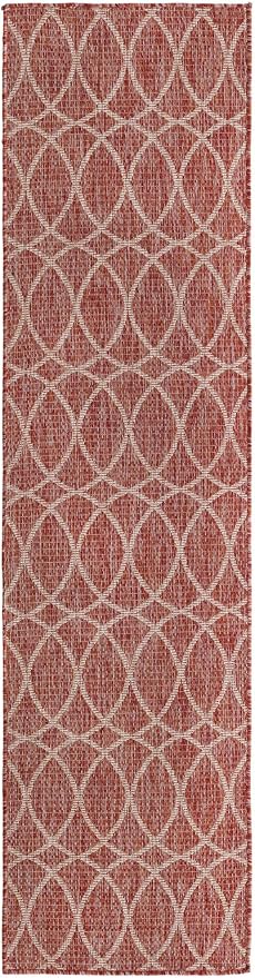 Unique Loom Outdoor Trellis Collection Area Rug - Gitter (2' x 8' Runner, Rust Red/ Ivory)