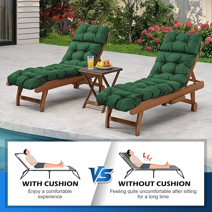 Chaise Lounge Cushions Outdoor, Waterproof & Fade Resistant Patio Lounge Chair Cushion for Outdoor Furniture, Chaise Cushion with Ties for Patio, Pool, Lawn and Beach, 75.1x22.8x4.7 Inch, Forest Green