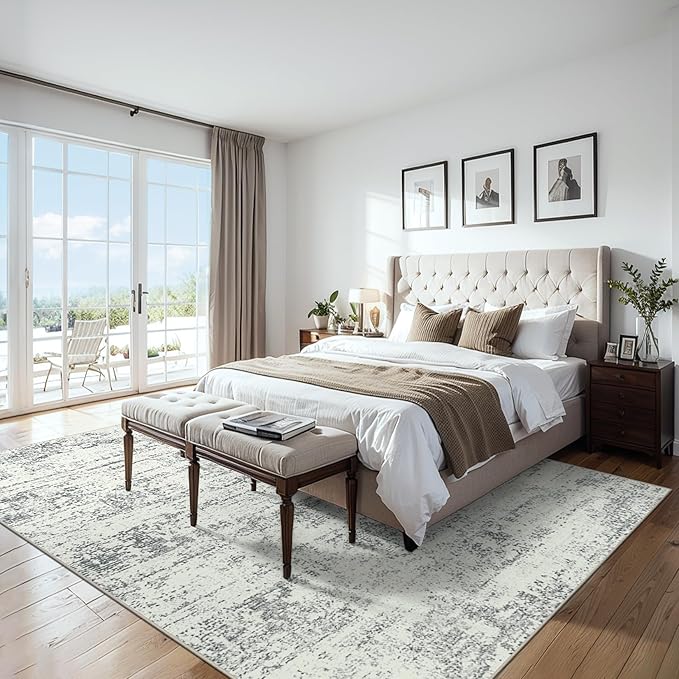 PLHXFR 6x9 Area Rug Living Room: Modern Abstract Washable Carpet Grey | For Bedroom Dining Room Farmhouse Nursery Home,Machine washable,Non Slip,Large Soft Neutral,Stain Resistant, Indoor Floor