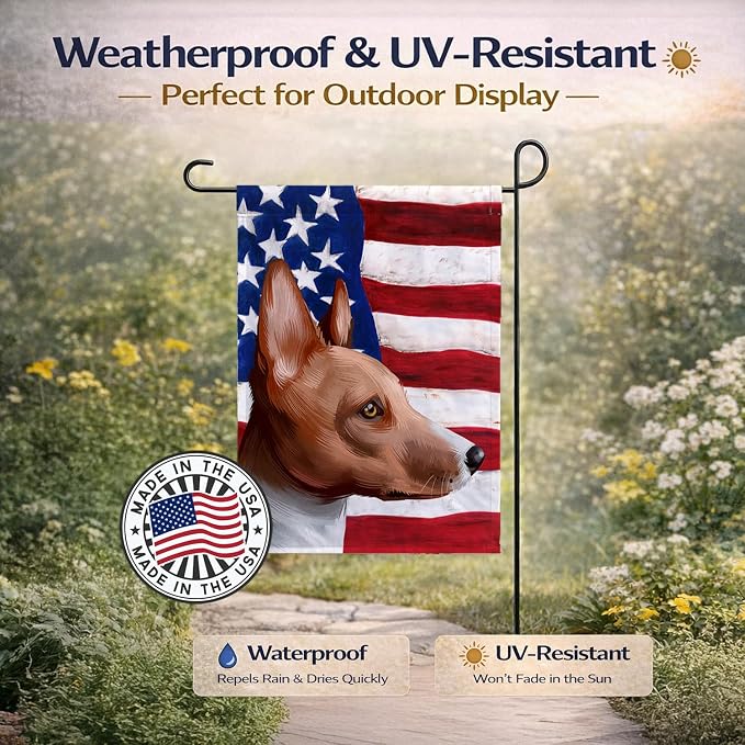 Caroline's Treasures CK6417GF Basenji American Flag Garden Flag Mailbox Flag Decorative Yard Flag Banner Outside Patio Artwork Yard Flower Beds, Garden Size, Multicolor