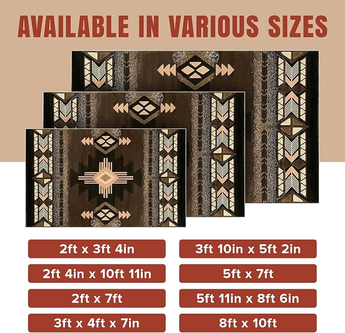 YHSF Southwest Native American Area Rug – Thick, Soft, Durable & Easy to Maintenance Tribal Design Boho Rug– Ideal for Bedroom, Living Room & Hallway - Chocolate, 2 Feet x 7 Feet