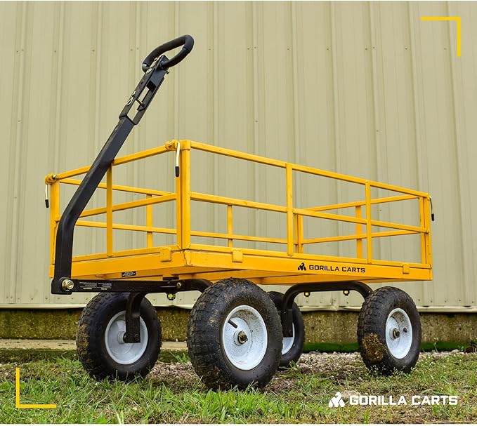 Gorilla Carts Heavy Duty, All Terrain Garden Wheelbarrow, 1200 Lb, Yellow - Foldable Wagon, Gardening Equipment for Yard, Lawn, and Outdoor Use