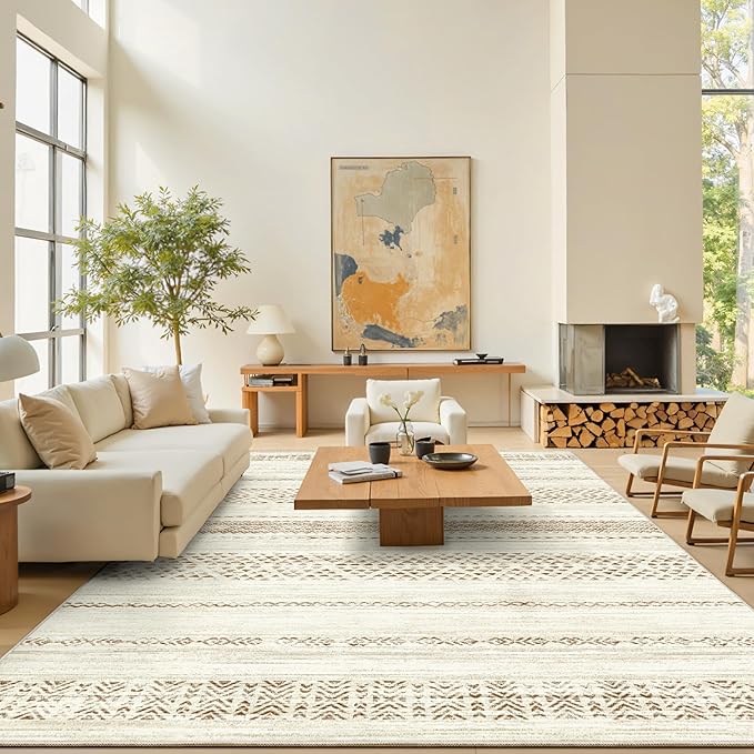 Miukiki 10x14 Area Rugs for Living Room Non Slip Washable Rug Brown | Soft Low Pile Indoor Extra Large Floor Carpet Stain Resistant Machine Washable Rug for Bedroom Dining Room 10'x14'