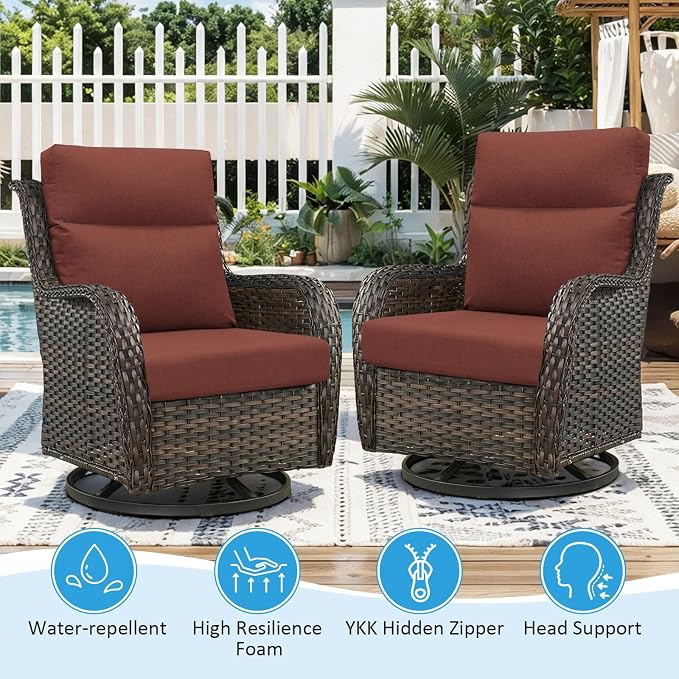 Sunbrella Outdoor Patio Chair Cushions 44x21x3.5 inch, Set of 2 Thicken Comfy Cushions for Rocker Non Slip Fade Shield Water Repellent High Back with Ties, Canvas Henna