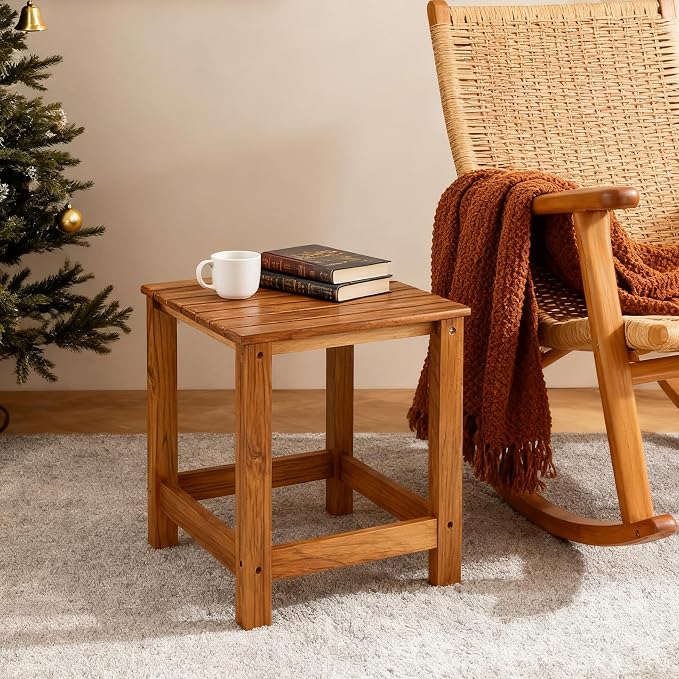 Utoplike Teak Outdoor Side Table for Patio, Pool Coffee Accent Table, Wood End Tables for Garden, Backyard, Bed, Living Room, Couch