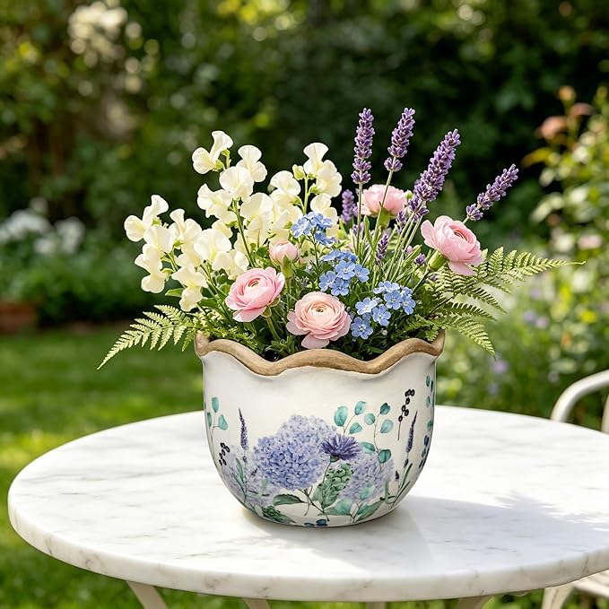 Hollyone 2 Pack Ceramic Planter Blue Vintage Ceramic Pot 5.5 + 6.6inch Decorative Flower Plant Pot with Drainage Hole Crackle Glaze for ndoor Outdoor Tuscan Decor Home Living Room Garden Decor