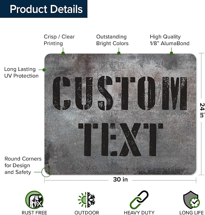 Custom Sign, Custom Street Sign, 11 Font Colors, 13 Font Styles, 4 Hole Options, 22 Sizes, 24x30 Inches, Rust Free DiBound, Fade Resistant, Made in USA by My Sign Center (Grunge Metal)