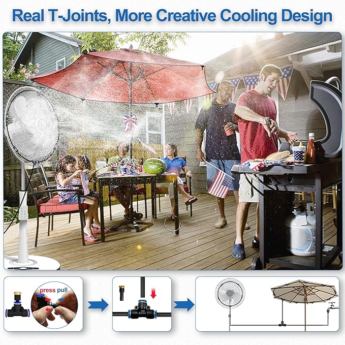 Fan Misting Kit for Outside Patio 35FT, Outdoor Fan Misters for Cooling System, Double-Loop Water Mist for Backyard, Porch, Umbrella,Deck,Canopy,Pergola,Pool. Yard BBQ Accessories, Party Supplies