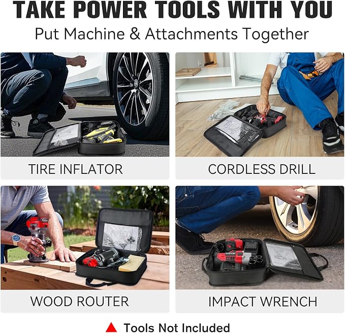 AVID POWER Tool Bag, 12 Inch Tool Storage Carrying Case, Suitable for Cordless Drill, Tire Inflator, Impact Wrench, Soft Canvas Power Tool Pouch with Mesh Dividers & Double Zipper