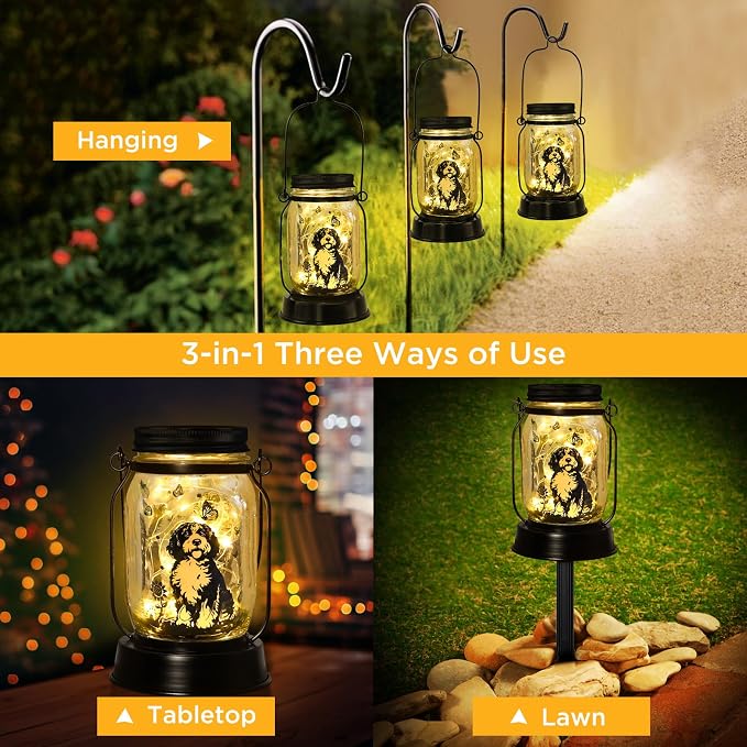 kyoryuger Portuguese Water Dog Gifts for Women/Men Portuguese Water Dog Solar Lanterns Mom Birthday Pet Lovers Lantern Pet Loss Memorial Lights Solar Garden Decoration for Yard, Patio,Backyard,Torches