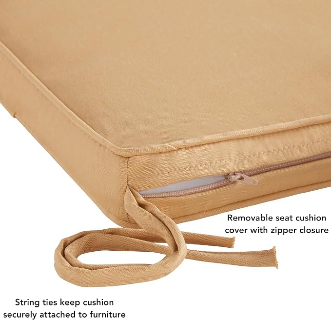 Sunbrella 17 in. Square Outdoor Corded Chair Pad, Canvas Wheat