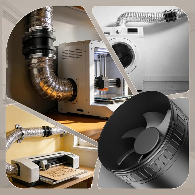 4 Inch Inline Duct Fan Kit with Speed Controller,183CFM Copper DC Motor | Stepless Speed Control,183CFM Powerful Airflow,24dB Low Noise,Durable ABS Material,Easy Installation in Grow Tents Basements