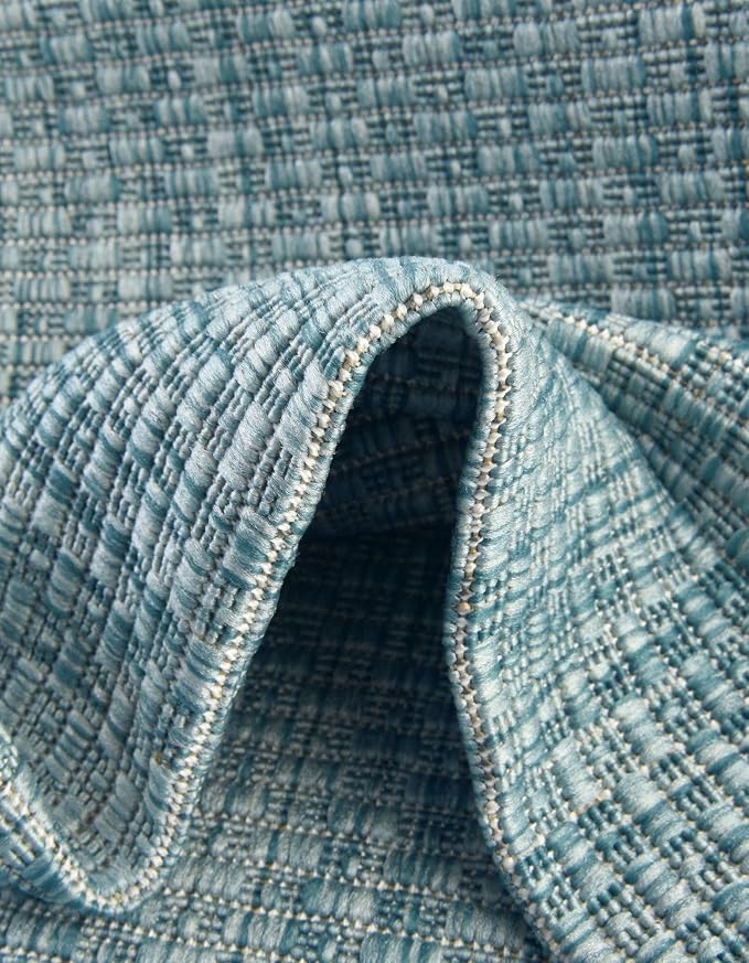 Unique Loom Collection Casual Transitional Solid Heathered Indoor/Outdoor Flatweave Area Rug (2' x 3' 1" Rectangle, Aquamarine/Ivory)