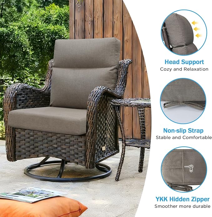 Sunbrella Outdoor Patio Chair Cushions 44x21x3.5 inch, Set of 2 Thicken Comfy Cushions for Rocker Non Slip Fade Shield Water Repellent High Back with Ties, Cast Shale