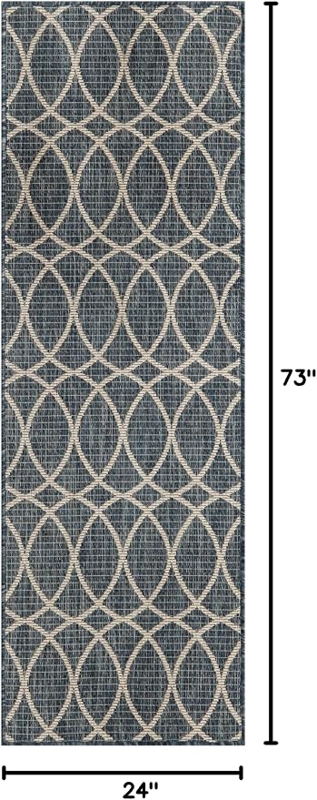 Unique Loom Outdoor Trellis Collection Area Rug - Gitter (2' x 6' 1" Runner, Blue/ Ivory)