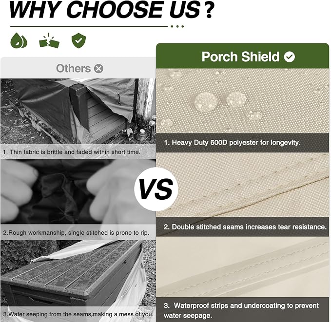 Porch Shield Patio Deck Box Storage Cover - 600D Outdoor Waterproof Cover for 100-134 Gallon Box Tear Resistant Rectangular Fire Pit Table Covers 56 x 26 x26 inch Beige