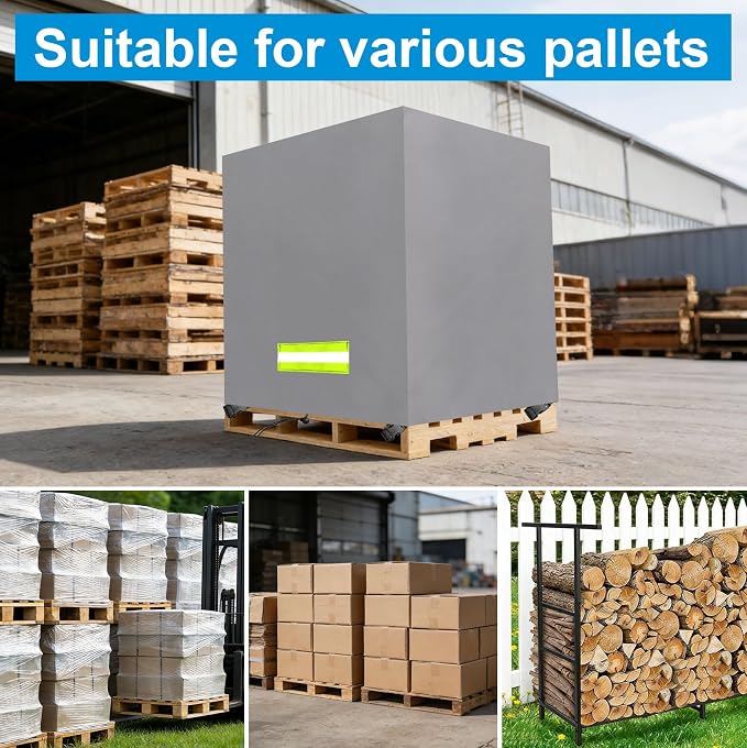 Pallet Cover Tarp Waterproof, Pallet Covers Heavy Duty Waterproof bulk Pallet Covers 48 x 48 x 60'' Outdoor Pallets Tarps Bulk Box Cover 48 x 48 x 60'' Custom Grey Fits Wood Patio Furniture