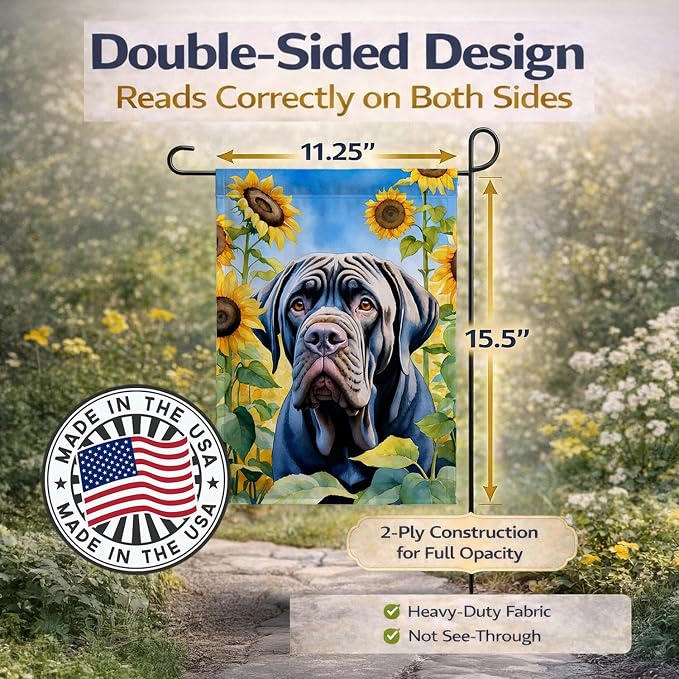 Caroline's Treasures DAC6122GF Neapolitan Mastiff in Sunflowers Garden Flag Mailbox Flag Decorative Yard Flag Banner Outside Patio Artwork Yard Flower Beds, Garden Size, Multicolor