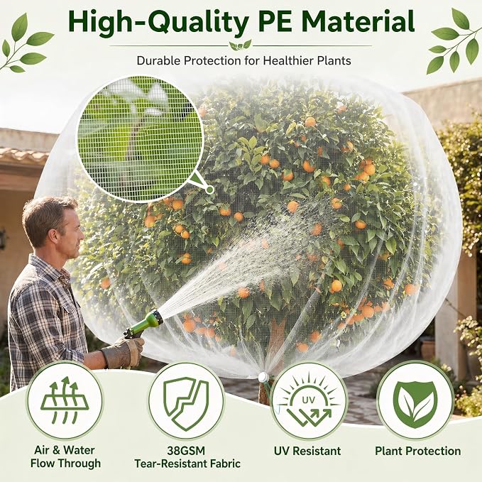 3 Pack 12 x 12 ft Large Fruit Tree Netting Covers with Zipper & Drawstring, Extra Fine Mesh Garden Netting for Blueberry Peach Apple Trees, Protects Fruit from Birds, Squirrels, Deer, Cicadas, Beetles