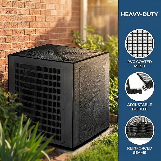 Nicunom Air Conditioner Cover, All Seasons Full Mesh AC Cover for Outside Unit Adjustable Outdoor AC Defender Covers Protect from Clogging of Debris, 27.5"x27.5"x31.5"