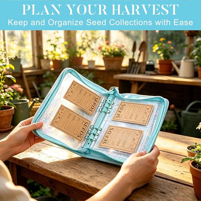 Seed Storage Organizer Binder, Seed Packet Organizer with 160 Pockets(80 Pack Resealable Seed Envelopes),3.9x5.3 Inch Clear Sleeves, Seed Saver for Garden Lover(Blue)