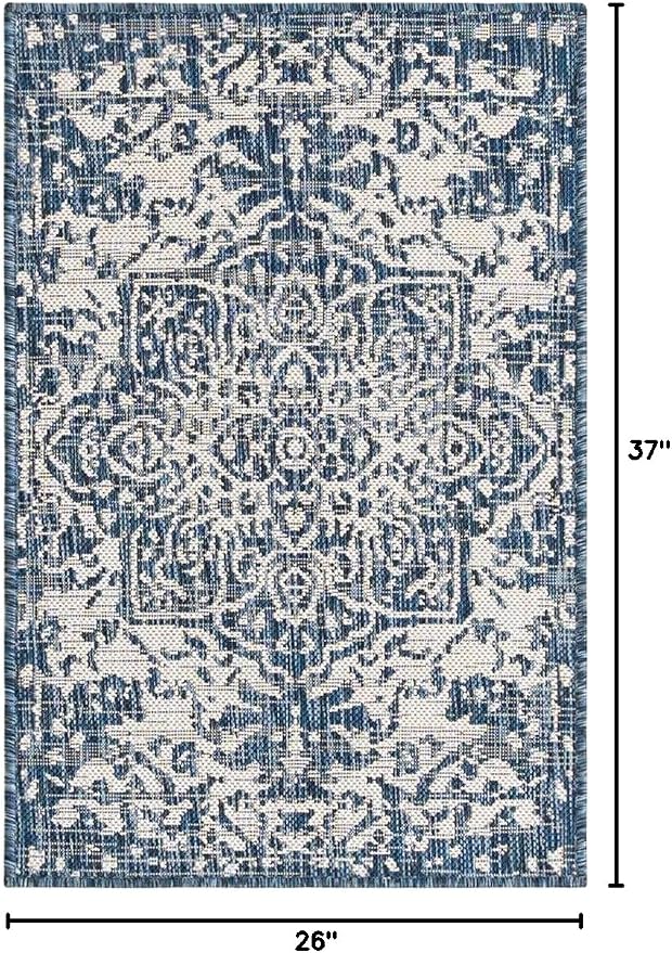 Unique Loom Outdoor Collection Area Rug - Dubai (2' 2' x 3' 1' Rectangle, Blue/ Ivory)