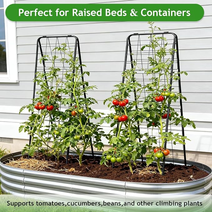 Heavy Duty Adjustable A-Frame Garden Trellis for Climbing Plants 50"x17", Reinforced Metal Plant Support for Raised Beds, Ideal for Tomatoes, Cucumbers & Outdoor Vines Black, 1 Pc