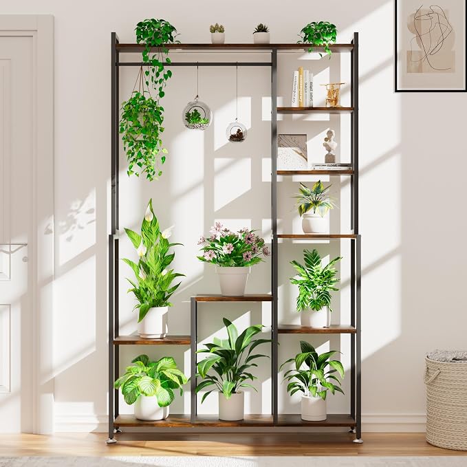 CODACE Plant Stand Indoor with Grow Light - 71 Inches Tall Plant Shelf, 8 Tiered Large Metal Plant Stand, Square Flower Stand Display Rack for Living Room, Balcony, Patio, Garden
