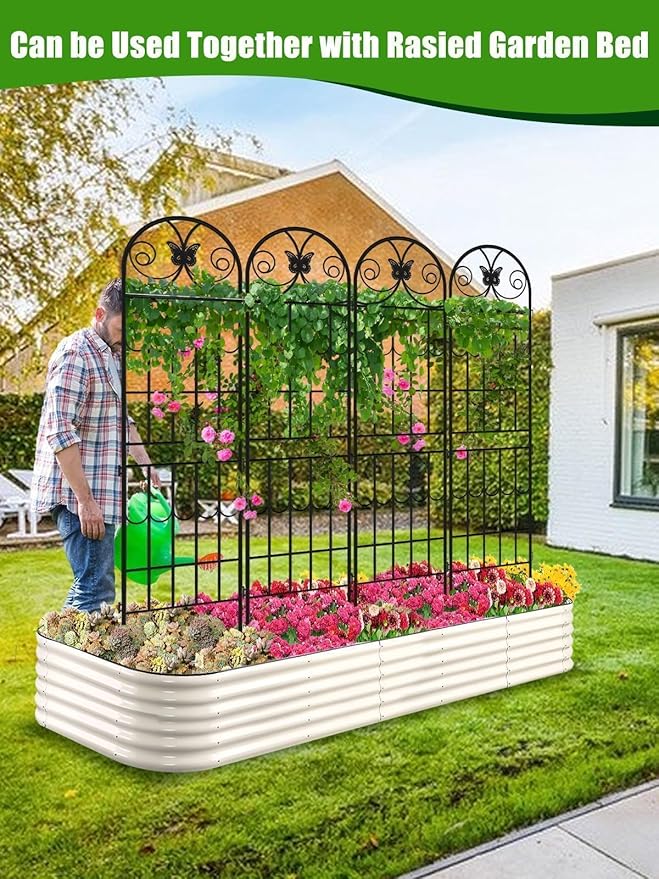 87”H Metal Garden Trellis for Climbing Plants Outdoor, Kalolary 4PCS Garden Fence Rustproof Vine Screen Trellis Frame Grow Support Decorative Outdoor Trellis for Fruits Vegetable Flowers Potted Plant