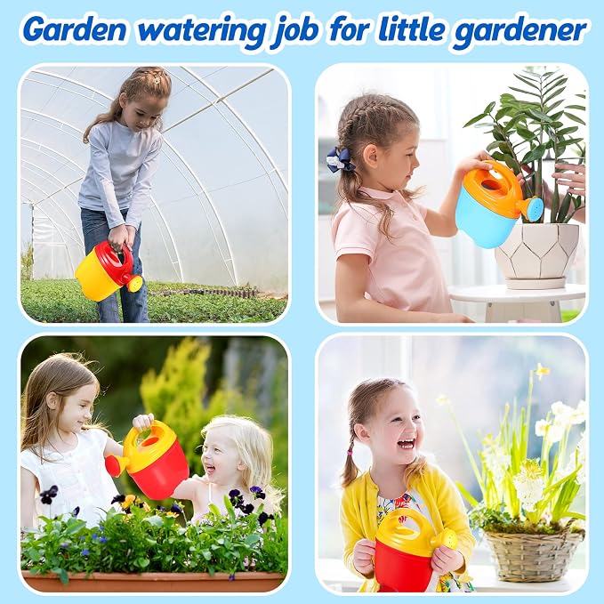 Lenwen 6 Packs Plastic Watering Can for Kids Garden Equipment Toy Watering Pail for Girls and Boys Plant Watering Can Bath Garden Toys Gardening Beach Tools (3 Colors)