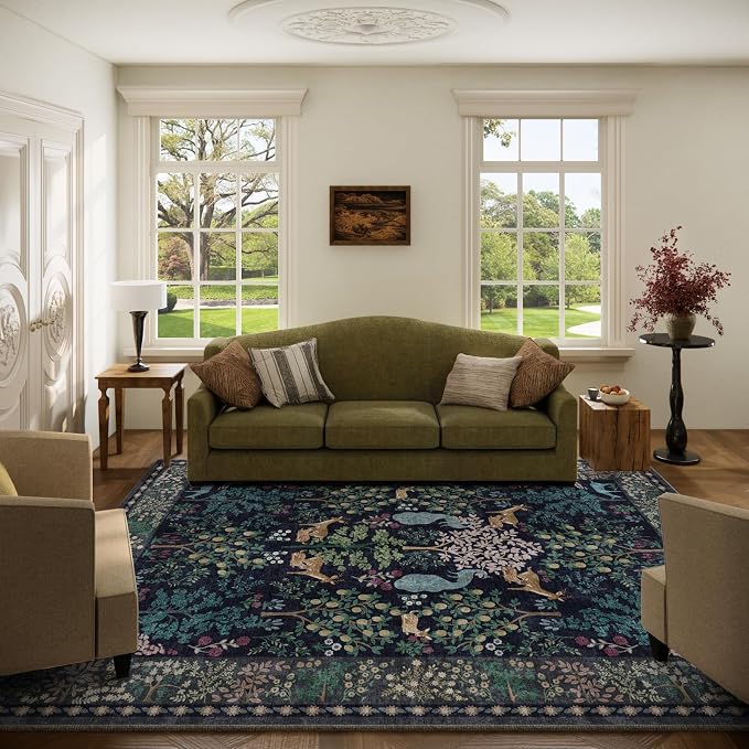 Washable Area Rugs for Living Room: 5x7 Bedroom Rug Vintage Area Rug Stain Resistant Non Slip Low Pile Lightweight Soft Indoor Carpets for Living Room Dining Room Kitchen Nursery Kids Room Farmhouse