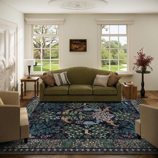 Washable Area Rugs for Living Room: 5x7 Bedroom Rug Vintage Area Rug Stain Resistant Non Slip Low Pile Lightweight Soft Indoor Carpets for Living Room Dining Room Kitchen Nursery Kids Room Farmhouse