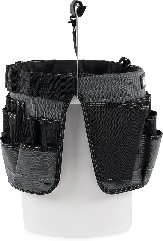 ToughBuilt – Bucket Organizer, 5-Gallon Bucket Tool Organizer with 60 Pockets, Loops & Compartments, Reinforced Fabric for Construction Work (TB-85)