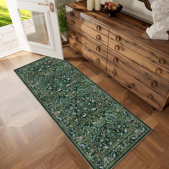 Washable Runners for Hallways Kitchen Rugs: 2'6"x8' Runner Rug Stain Resistant Non Slip Low Pile Soft Carpet Runners Rug for Entryway Hallway Bedroom Kitchen Indoor Laundry Room