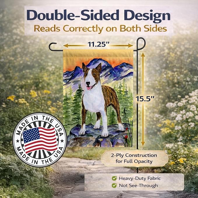 Caroline's Treasures SS8167GF Bull Terrier Garden Flag Mailbox Flag Decorative Yard Flag Banner Outside Patio Artwork Yard Flower Beds, Garden Size, Multicolor